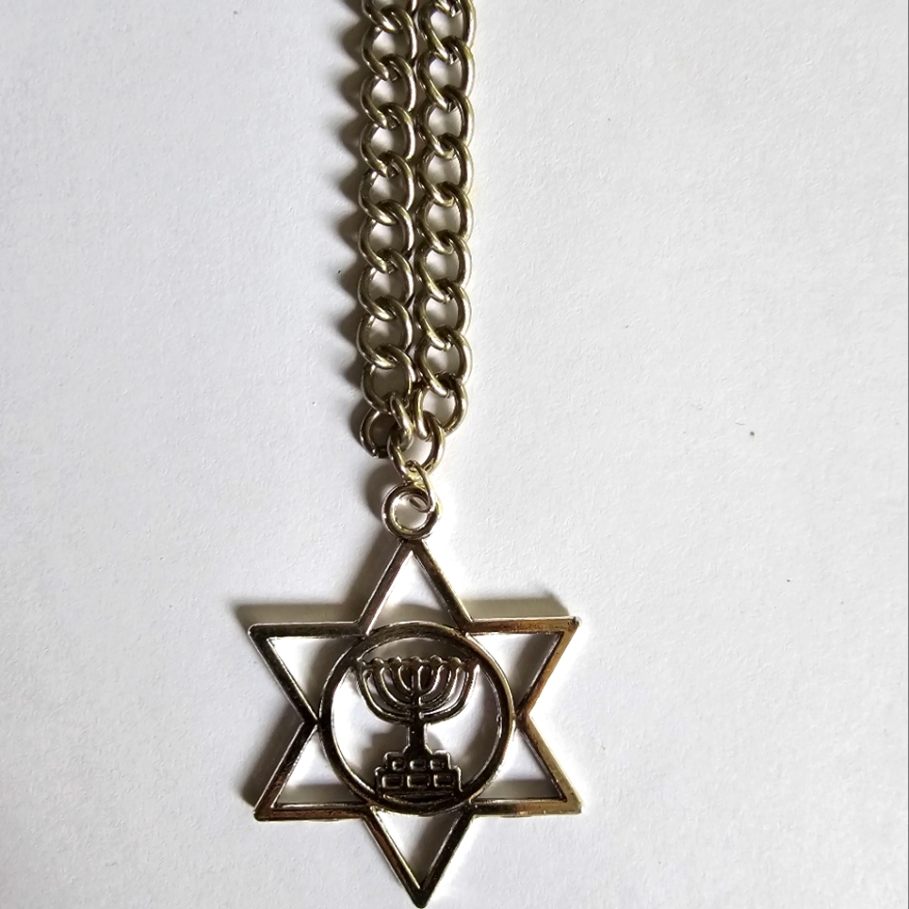 ARTESAN  ORIGINAL LADIES 17"CHAIN STAROF DAVID MENORAH SILVER PENDANT CHOKER NE
